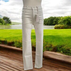 Mens Slim Fit Stretch Denim Pants White Organic Cotton Casual Straight Leg 32/32